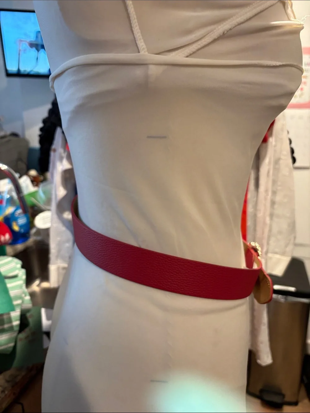 Talbots Red Belt with Rhinestone Circle Buckle